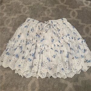 LoveShackFancy Blue Floral Mini Skirt